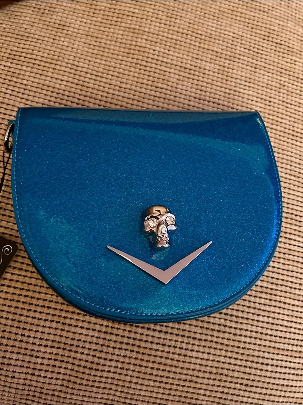 Lux de Ville Metallic Teal Blue Crossbody with Skull Charm